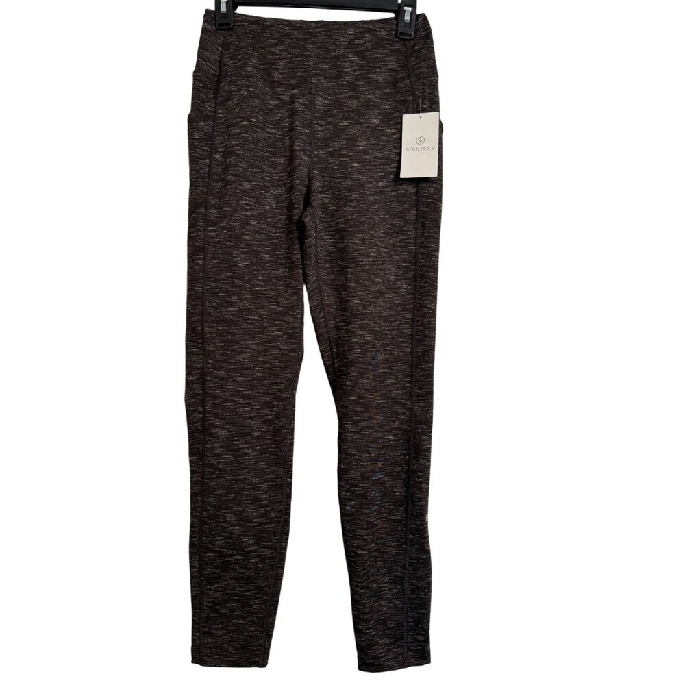 Soul Sky Fitness Active Leggings Pockets Size Small Gray Print Stretchy High Ris